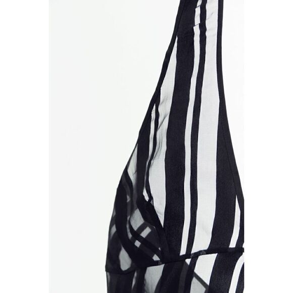 NWOT Zara Black Striped Organza Translucent V-Neck Halter Top, Size Medium - Picture 4 of 15